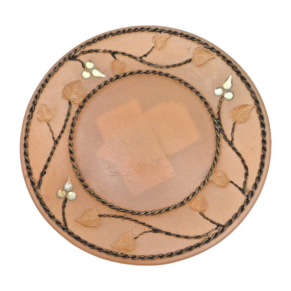 Resin Passion Pillar Candle Plate Peach Nectar 3D Leaves 5.5"